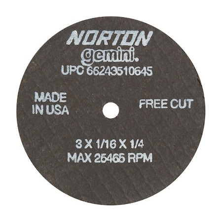 Norton Co SMALL CUT-OFF BLADES, Type 1 - Metal - Gemini Aluminum Oxide, Size: 3 x 1/16 x 1/4, Max RPM: 25465 662435-10645